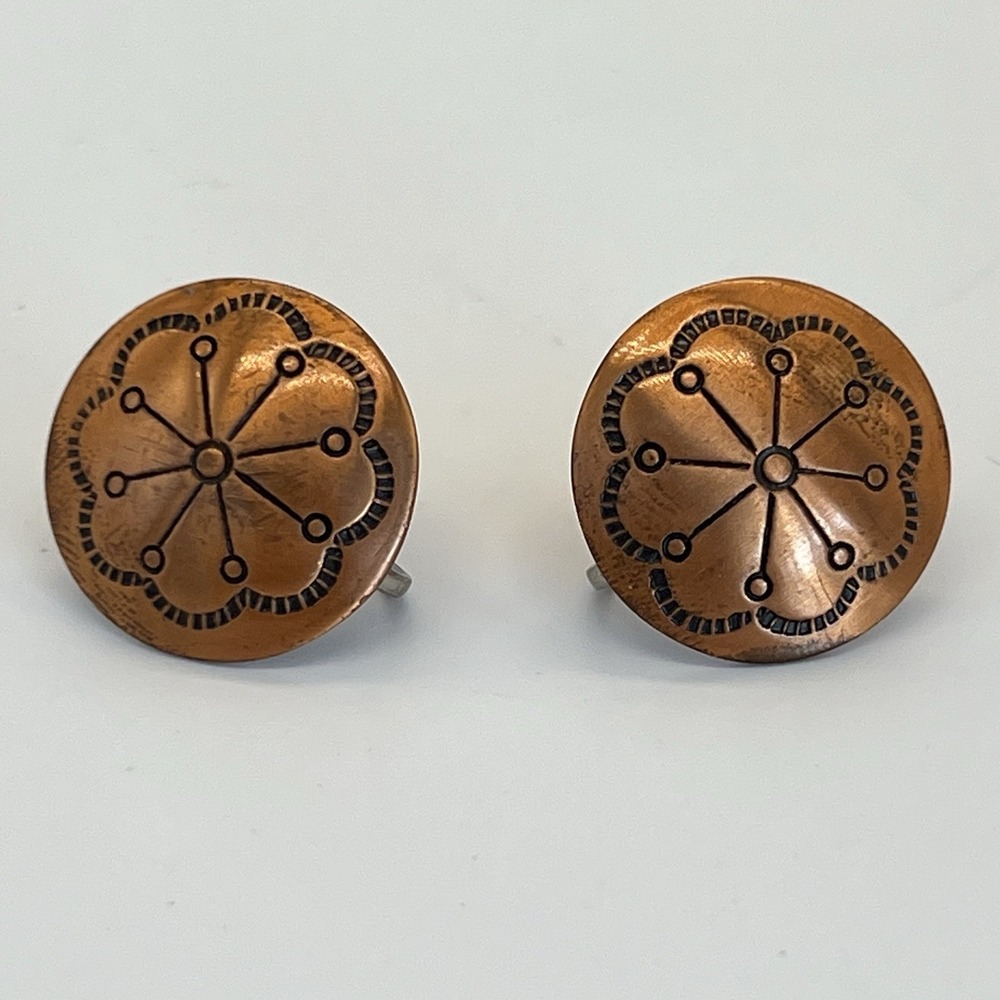 Copper Native American Style Concho Style Earrings Clip-on Vintage Screw Back‎